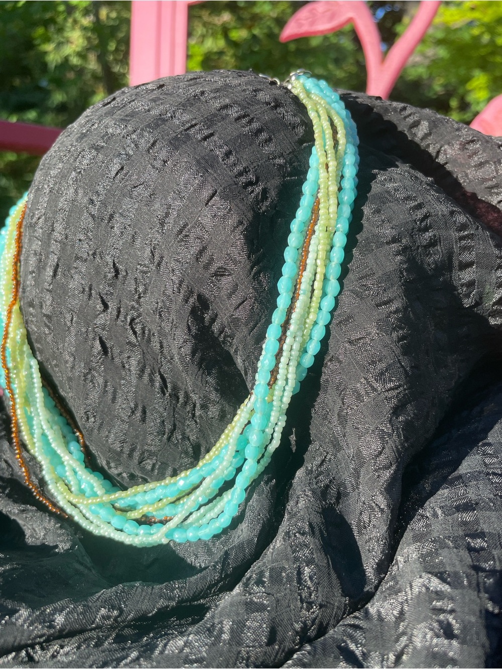 ❤️ Vintage 12 Strand Aqua Glass, green & amber Bead Necklace - Unbranded